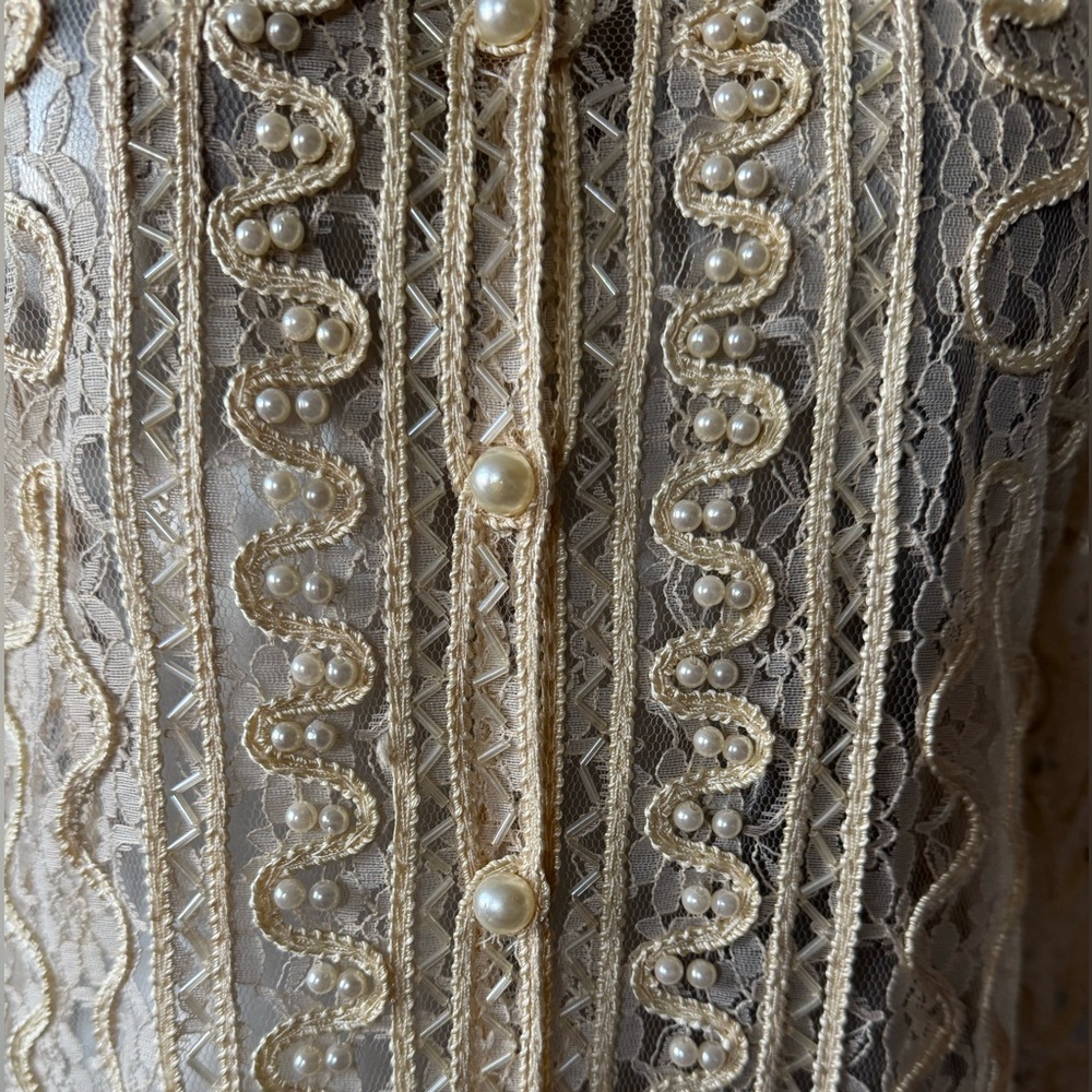 2 for $30 ✅ Ivory Embellished Lace Cardigan with Pearl Details - Picture 7 of 16